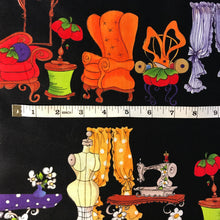 Load image into Gallery viewer, Sewing items and mannequin prints 100% quilting cotton fabrics - sewing threads prints fabrics