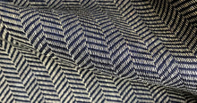 Load image into Gallery viewer, Navy and Beige Polyester herringbone fabric