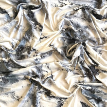 Load image into Gallery viewer, White and Navy tie dye/water drops 95% Rayon Jersey Knit
