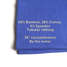 Load image into Gallery viewer, Blue/Purple Ribbing tubular knit fabric 66% Bamboo/28%Cotton Stretch fabrics