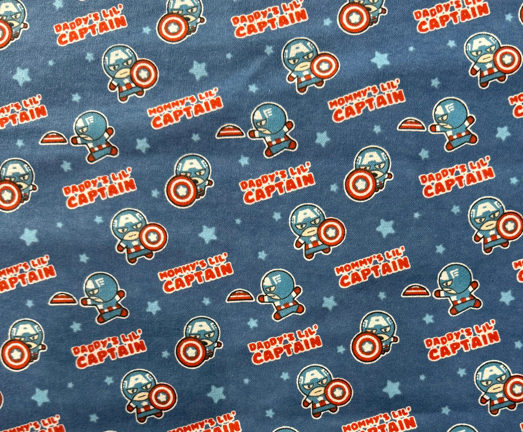 Mommy’s lil’ Captain and Daddy’s lil’ Captain flannel fabrics - 100% cotton flannel fabrics - Marvel fabrics - Captain America fabric