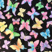 Load image into Gallery viewer, Butterfly cotton fabric - multicolored butterfly material - Silver sparkle butterflies fabric - By the meter
