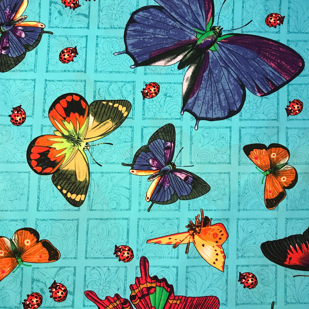 Butterfly cotton fabric - multicolored butterfly material - Silver sparkle butterflies fabric - By the meter