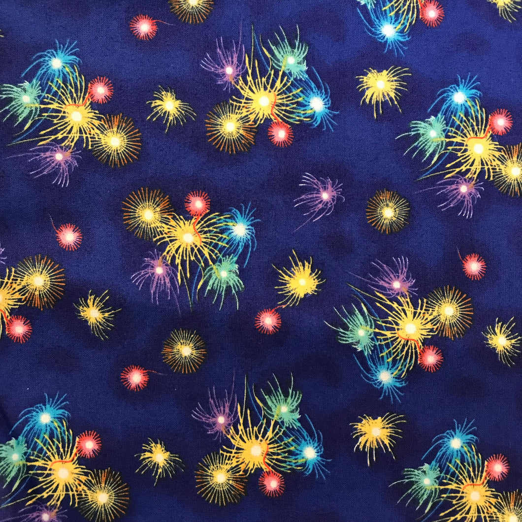 Fireworks quilting cotton fabric - multicolored fireworks material - By the meter