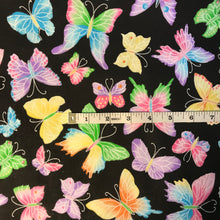 Load image into Gallery viewer, Butterfly cotton fabric - multicolored butterfly material - Silver sparkle butterflies fabric - By the meter
