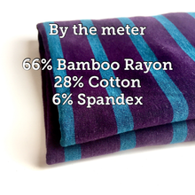 Load image into Gallery viewer, Purple/Blue Stripes 66% Bamboo/28% Cotton Jersey knit
