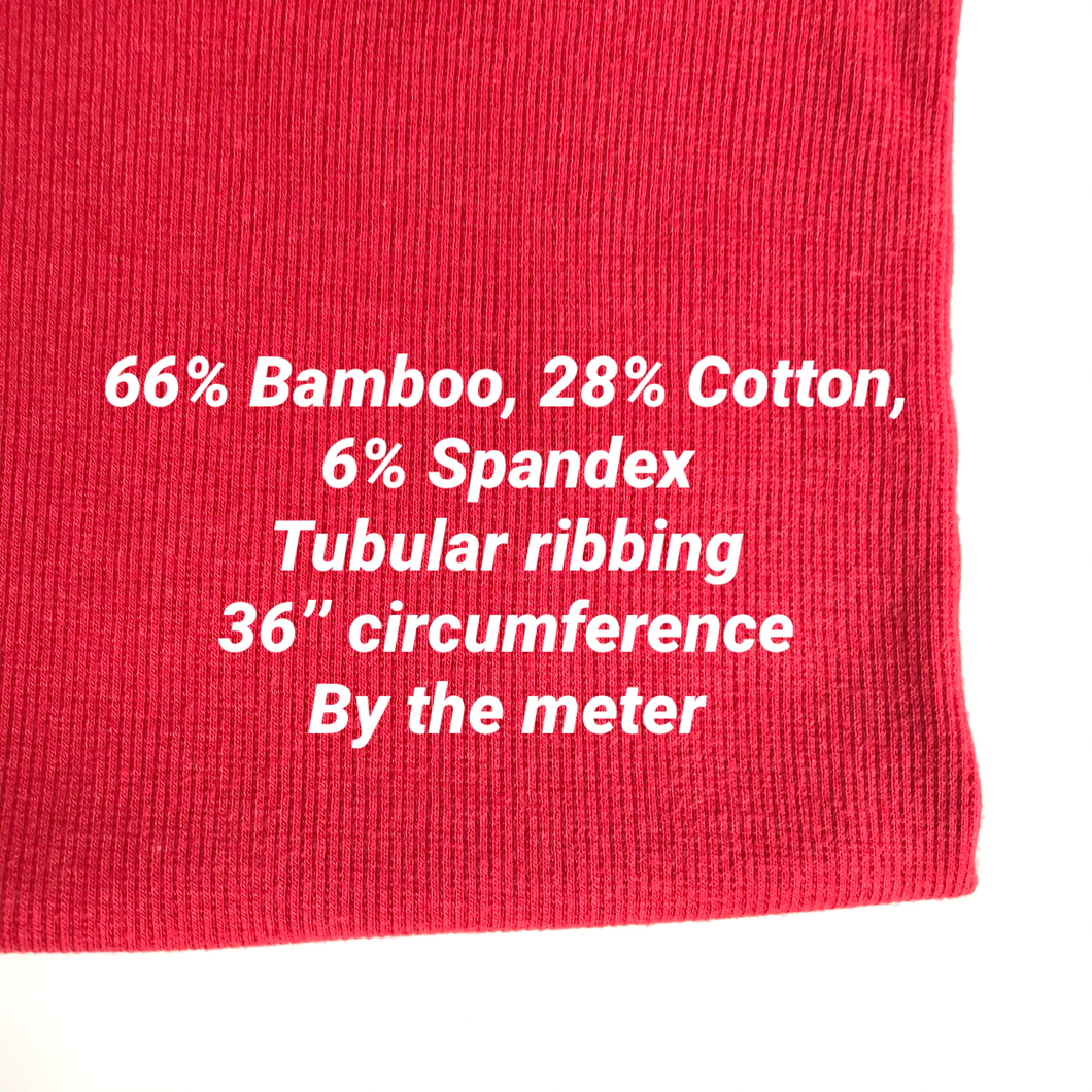 Red Ribbing Tubular 66% Bamboo/28%Cotton Knit fabrics