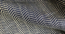 Load image into Gallery viewer, Navy and Beige Polyester herringbone fabric
