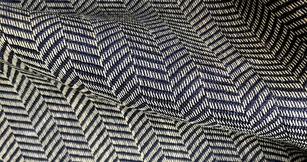 Navy and Beige Polyester herringbone fabric