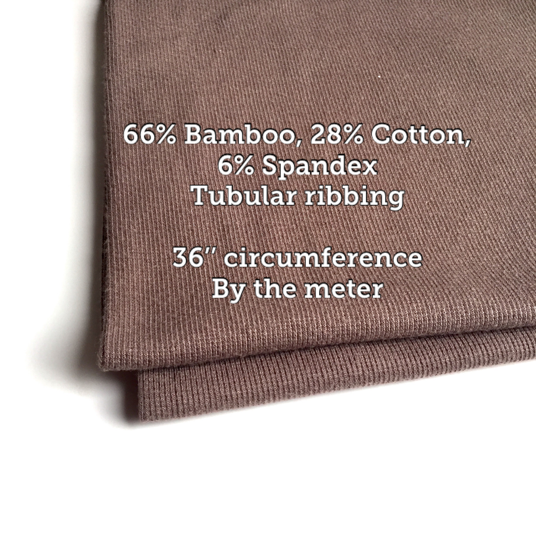 Brown Taupe Ribbing tubular knit fabric 66% Bamboo/28%Cotton Stretch fabrics